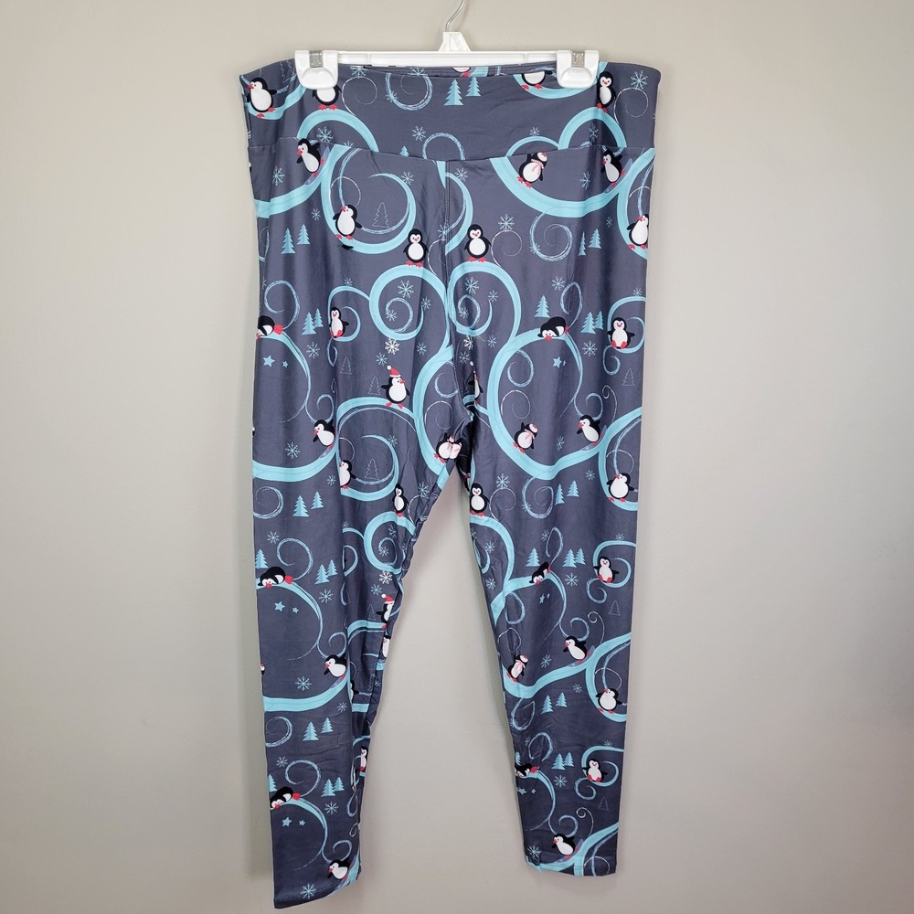 CG Grey Penguins Polyester Spandex Ankle Leggings Extended Tall And Curvy